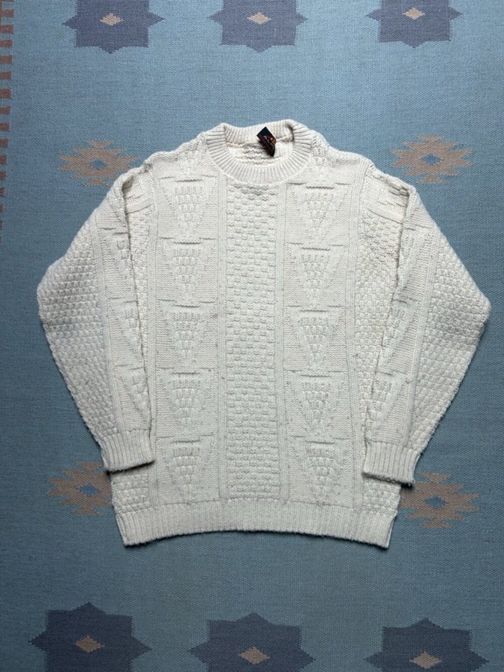 Vintage 70s Alps Kilkenny wool sweater cable knit cream white pullover large